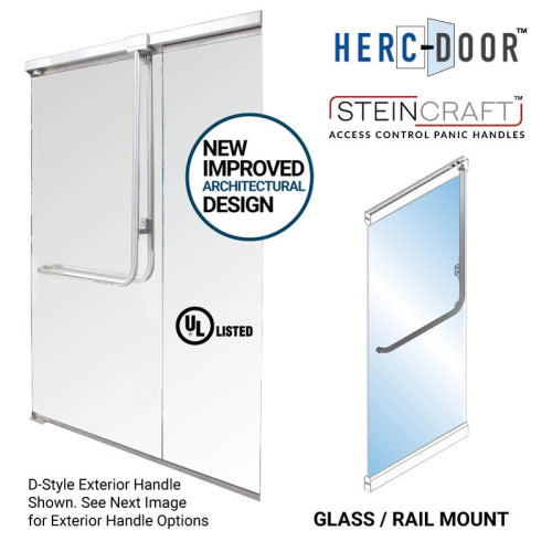 FHC Top Latching Panic Exit Device No Exterior Pull Handle LHR Swing 4 Top Glass Mount Exterior Keyed Access - Brushed Stainless