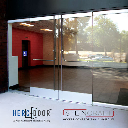 FHC Top Latching Panic Exit Device "J" Exterior Pull Handle Glass Mount Exterior Keyed Access - Brushed Stainless Additional Image - 7