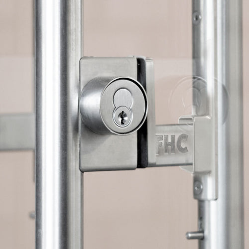 FHC Top Latching Panic Exit Device J Exterior Pull Handle RHR Top Glass Mount Exterior Keyed Access - Brushed Stainless