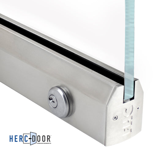 FHC 2-1/2" Low Profile Tapered Door Rail With Lock For 3/8" Glass - 35-3/4" Length