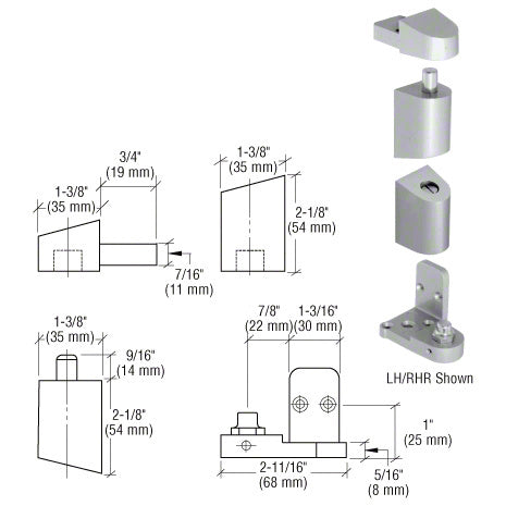 CRL Left Hand 0P400 Top and Bottom Pivot Set