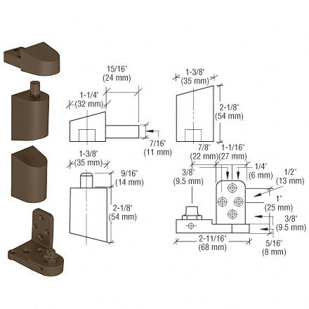 CRL Offset Left Hand Pivot Set with 3/32" Recess