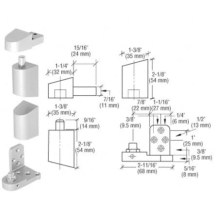 CRL Offset Right Hand Pivot Set with 3/32" Recess