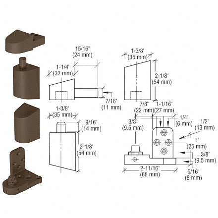 CRL Offset Right Hand Pivot Set with 3/32" Recess