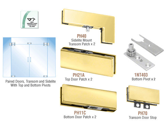 CRL European Patch Door Kit for Double Doors for Use with Fixed Transom and Two Sidelites - Without Lock