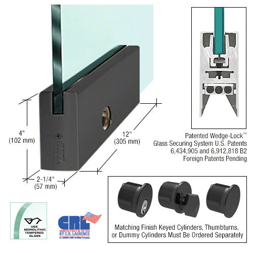 CRL Glass 4" Square Door Rail With Lock - 12" Patch