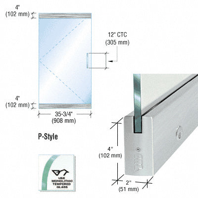 CRL Dry Glazed Frameless Glass 3'-0" P-Style Single Door Only Kit - with Lock