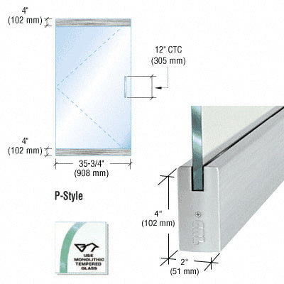 CRL Dry Glazed Frameless Glass 3'-0" P-Style Single Door Only Kit - without Lock