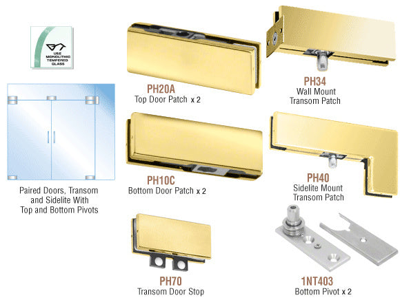CRL North American Patch Door Kit for Double Doors for Use with Fixed Transom and One Sidelite - Without Lock