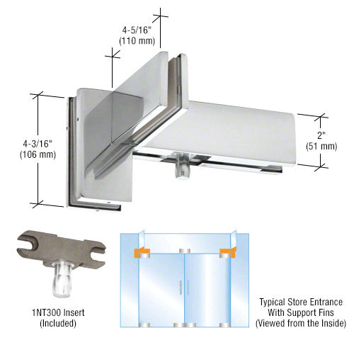 DORMAKABA® Right Hand Sidelite Mounted Transom Patch Fitting with Support Fin Bracket