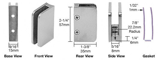 CRL Polished Brass 1/4" Top Radius Base Glass Clip