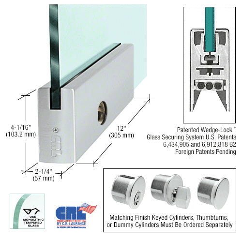 CRL Glass 4" Square Door Rail With Lock - 12" Patch Additional Image - 1