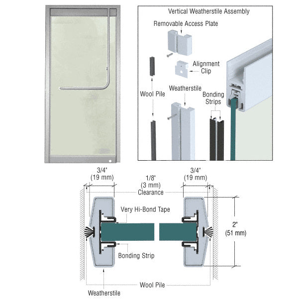 CRL Vertical Weatherstile Kits for 1/2" Glass Single Doors