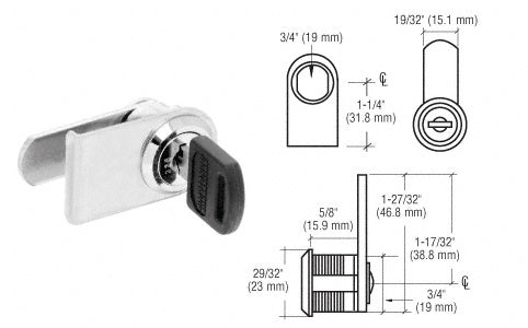 CRL Chrome Left Hand Lock for Cabinet Swinging Glass Door - Randomly Keyed