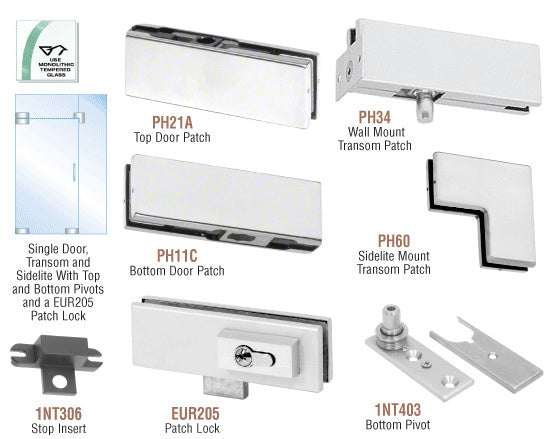 CRL European Patch Door Kit for Use with Fixed Transom and One Sidelite - With Lock