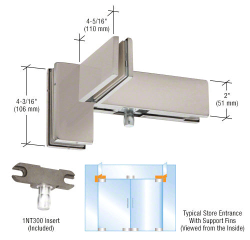 DORMAKABA® Right Hand Sidelite Mounted Transom Patch Fitting with Support Fin Bracket