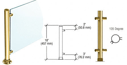 CRL 18" High 1-1/2" Round PP45 Contemporary Series Straight Front Counter/Partition 135 Degree Post