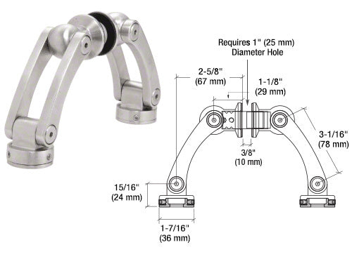 CRL 316 Brushed Stainless Glass Fin-to-Wall/Floor Arch Series Swivel Fitting