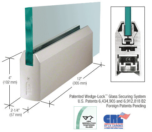 CRL Glass 4" Tapered Door Rail Without Lock - 12" Patch