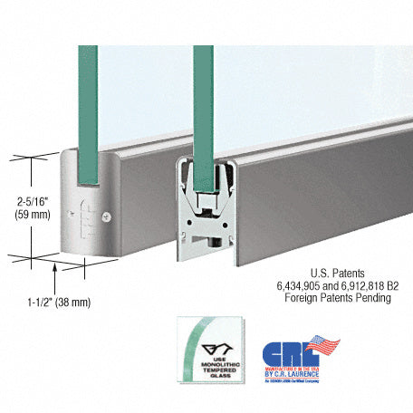CRL 3/8" Glass Low Profile Square Door Rail Without Lock - 8" Patch