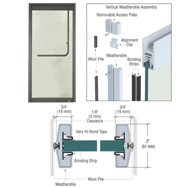 CRL Vertical Weatherstile Kits for 1/2" Glass Single Doors