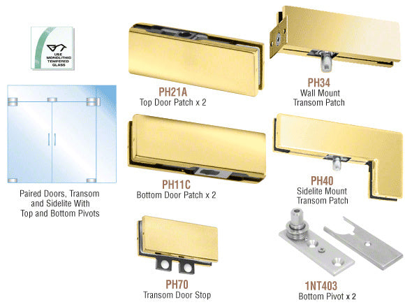 CRL European Patch Door Kit for Double Doors for Use with Fixed Transom and One Sidelite - Without Lock