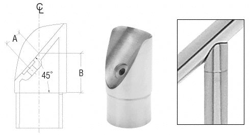 CRL Brushed Stainless 45 Degree Coped Perpendicular Collar for 1" Tubing