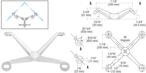 CRL Regular Duty 90 Degree 4-Way Spider Fitting Arm Column Mount