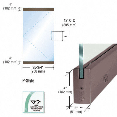 CRL Dry Glazed Frameless Glass 3'-0" P-Style Single Door Only Kit - with Lock