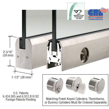 CRL 3/8" Glass Low Profile Tapered Door Rail With Lock - 8" Patch