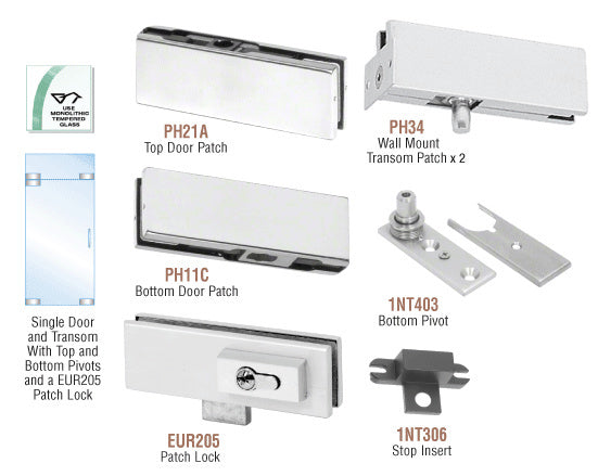 CRL European Patch Door Kit for Use with Fixed Transom - With Lock