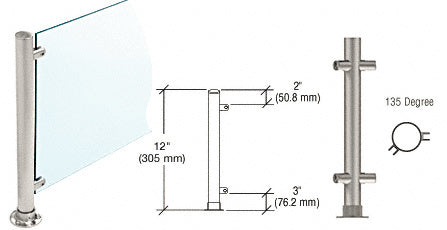 CRL Paint 12" High 1" Round PP55 Slimline Series Straight Front Counter/Partition 135 Degree Post