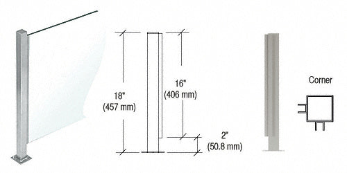CRL 18" High 1" Square PP47 Mini Plaza Series Partition Corner Post with U-Channel