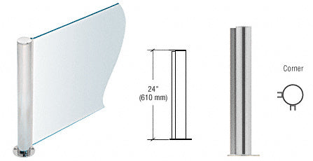 PP08 Elegant Series Post for 3/8" (10 mm) Glass, Brushed Stainless 24" High, 1-1/2" Diameter, Corner Post