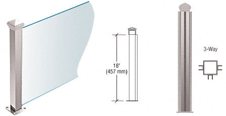 CRL 18" High 1-1/2" Square PP44 Plaza Series Counter/Partition 3-Way Post