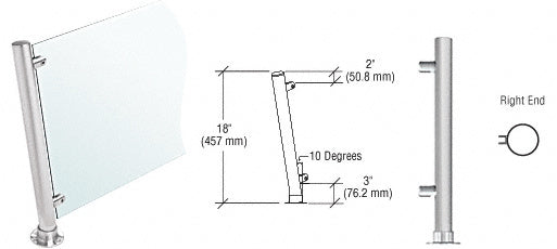 CRL 18" High 1-1/2" Round PP46 Contemporary Series Slant Front Counter/Partition Right End Post