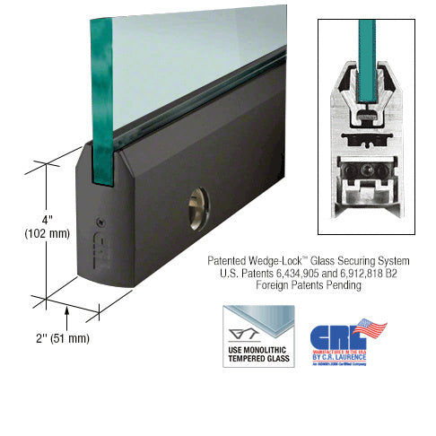 CRL Glass 4" Tapered Door Rail With Lock - 35-3/4" Length