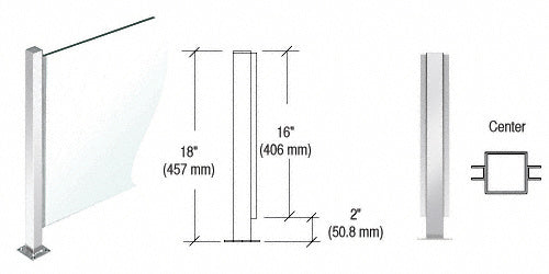 CRL 18" High 1" Square PP47 Mini Plaza Series Partition Center Post With U-Channel