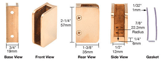 CRL 3/8" Closed Bottom Right Hand Radius Base Glass Clip