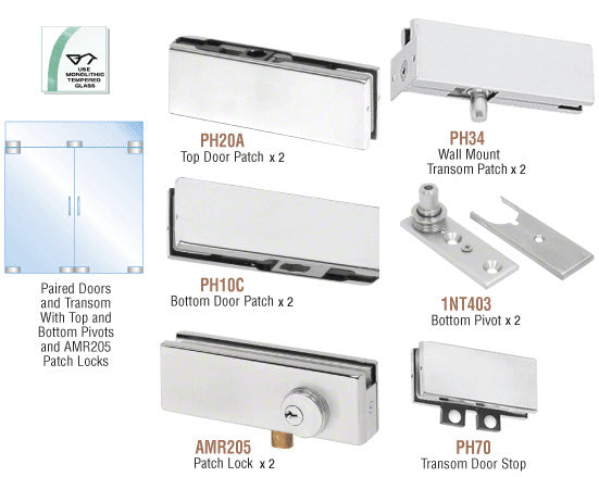 CRL North American Patch Door Kit for Double Doors for Use with Fixed Transom - With Lock