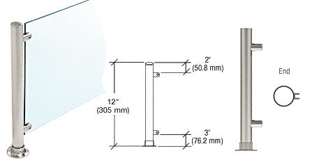 CRL Paint 12" High 1" Round PP55 Slimline Series Straight Front Counter/Partition End Post
