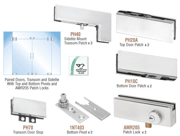 CRL North American Patch Door Kit for Double Doors for Use with Fixed Transom and Two Sidelites - With Lock