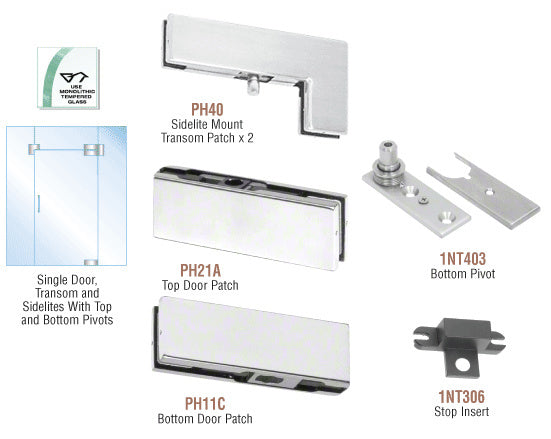 CRL European Patch Door Kit for Use with Fixed Transom and Two Sidelites - Without Lock