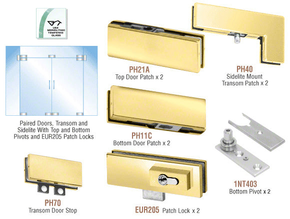 CRL European Patch Door Kit for Double Doors for Use with Fixed Transom and Two Sidelites - With Lock