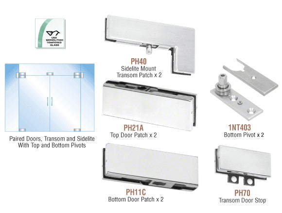 CRL European Patch Door Kit for Double Doors for Use with Fixed Transom and Two Sidelites - Without Lock