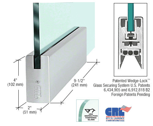 CRL Glass 4" Square Door Rail Without Lock - 9-1/2" Patch Additional Image - 1