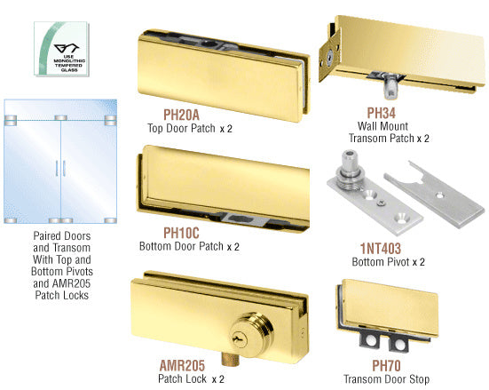 CRL North American Patch Door Kit for Double Doors for Use with Fixed Transom - With Lock