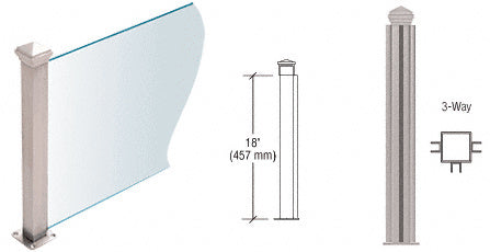 CRL 18" High 1-1/2" Square PP44 Plaza Series Counter/Partition 3-Way Post