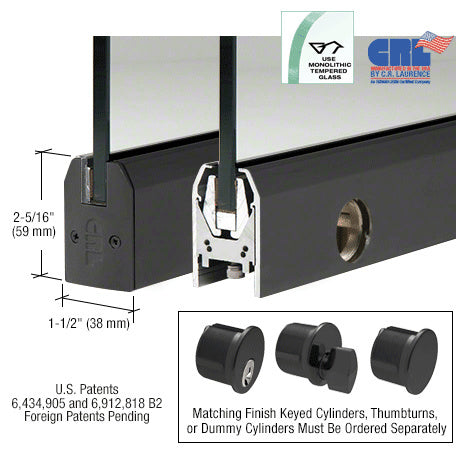 CRL Glass Low Profile Tapered Door Rail With Lock - 35-3/4" Length