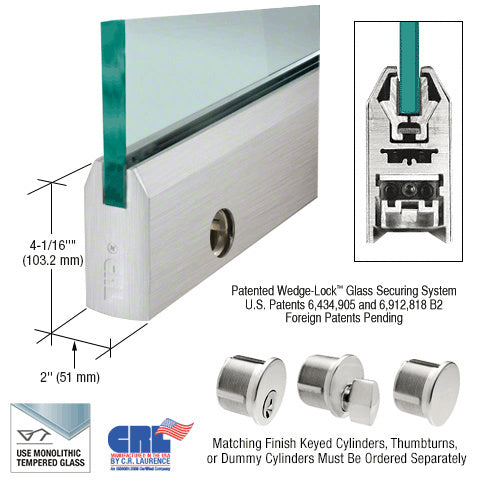 CRL Glass 4" Tapered Door Rail With Lock - 35-3/4" Length Additional Image - 1